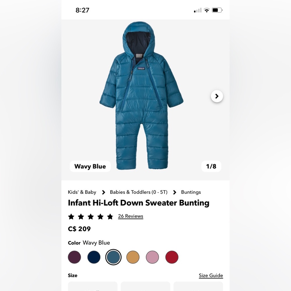 Patagonia Down Hi-Loft Bunting Suit - 18-24 Months